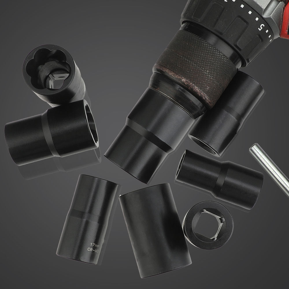10Damaged Rusty Nut Tire Screw Extractor Removal Tool Large Extended Socket Set Anti-Thread