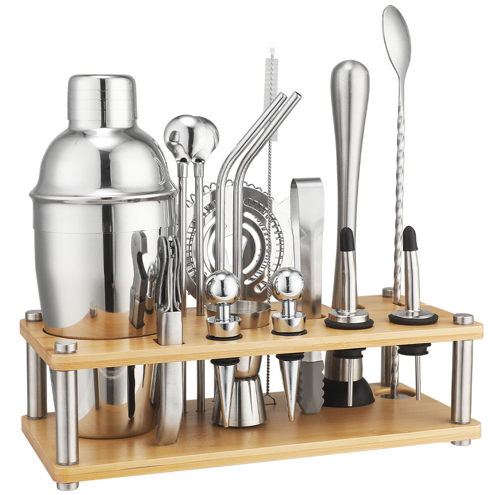 New Imitation Bamboo Rack Acrylic Set Cocktail Shaker Bar Tools 17-Piece Set Shaker Straw