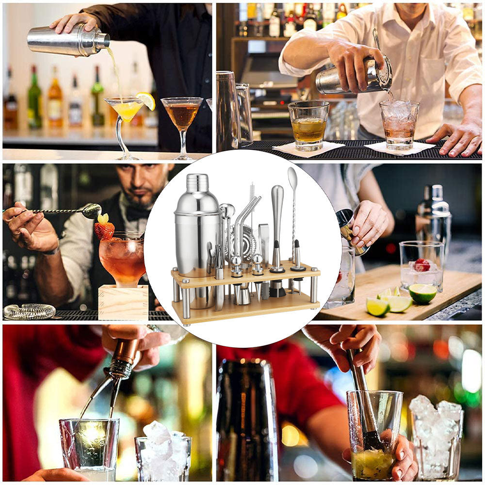 New Imitation Bamboo Rack Acrylic Set Cocktail Shaker Bar Tools 17-Piece Set Shaker Straw
