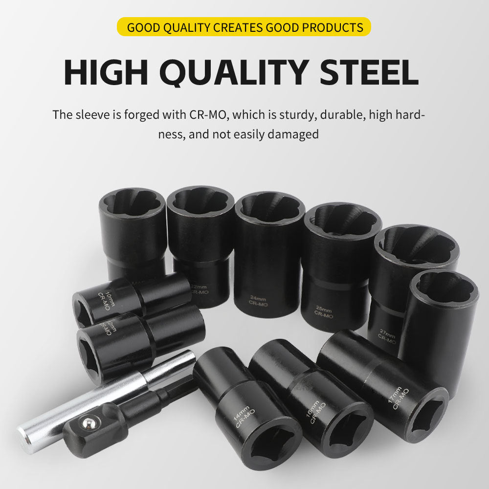 13Damaged Rusty Nut Tire Screw Extractor Removal Tool Large Extended Socket Set Anti-Thread