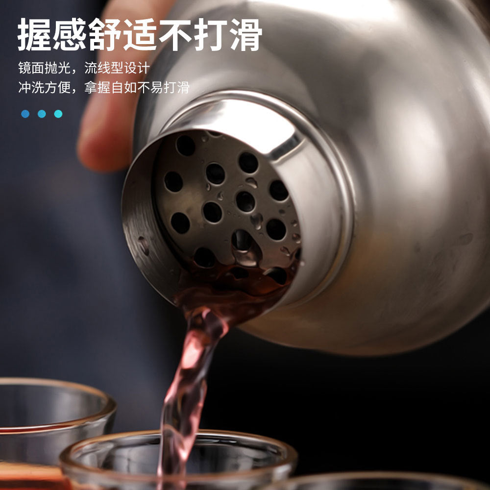 Cocktail shaker set of 12PCs stainless steel elliptical bamboo rack