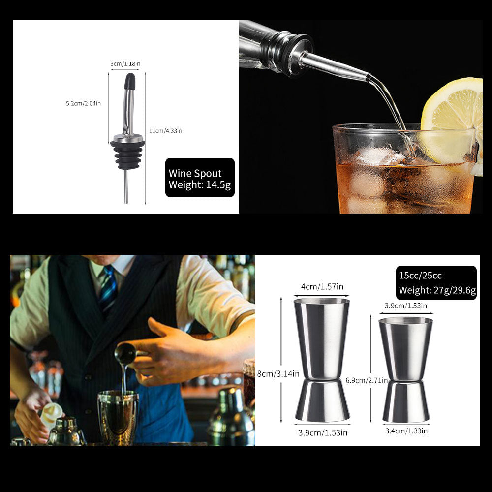 Cross-Border In-Stock New Detachable Bamboo Rack Cocktail Shaker Bar Tools 20-Piece Set with Wine Stones