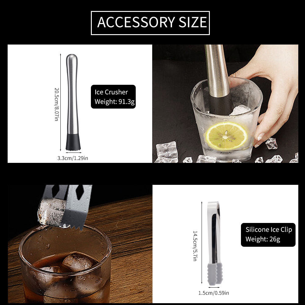 Cross-Border In-Stock New Detachable Bamboo Rack Cocktail Shaker Bar Tools 20-Piece Set with Wine Stones