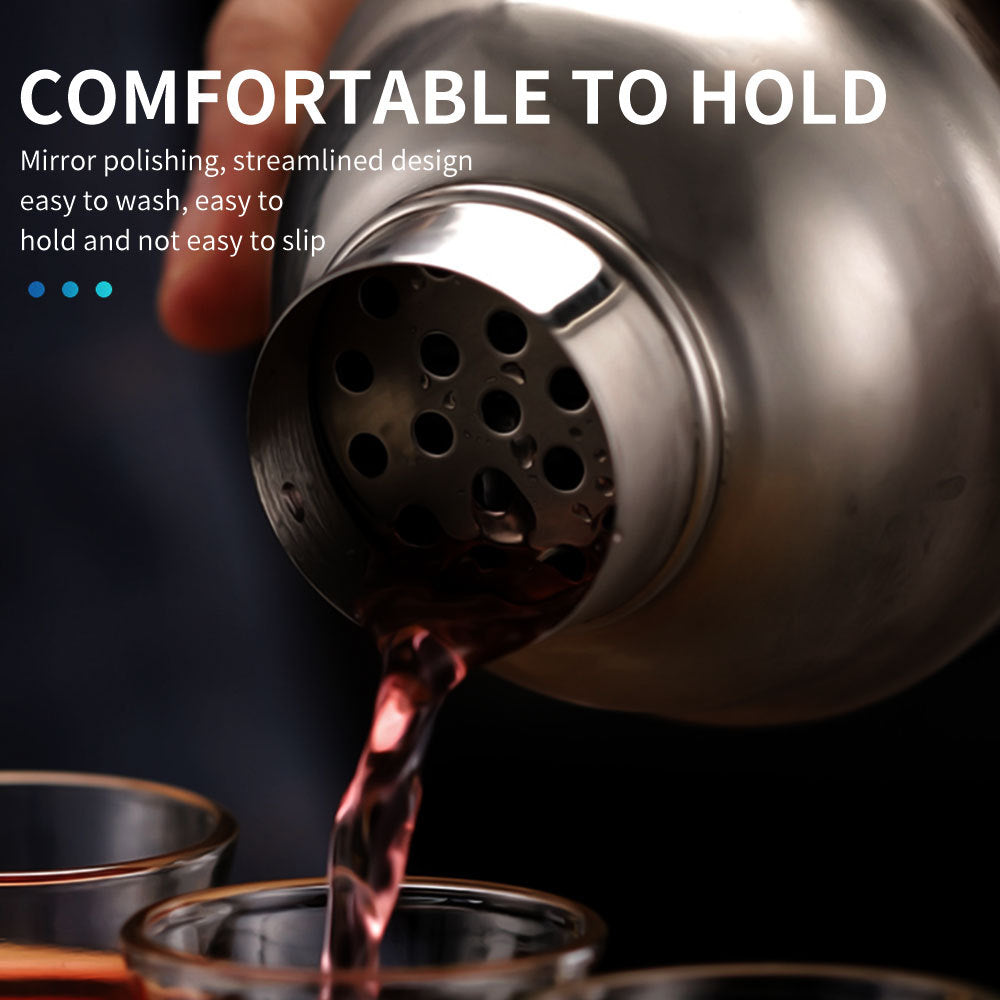 Cocktail shaker set of 12PCs stainless steel elliptical bamboo rack