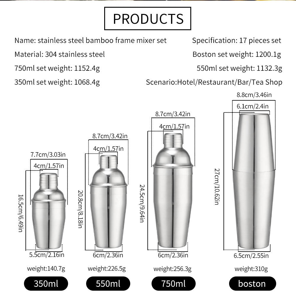 New Imitation Bamboo Rack Acrylic Set Cocktail Shaker Bar Tools 17-Piece Set Shaker Straw