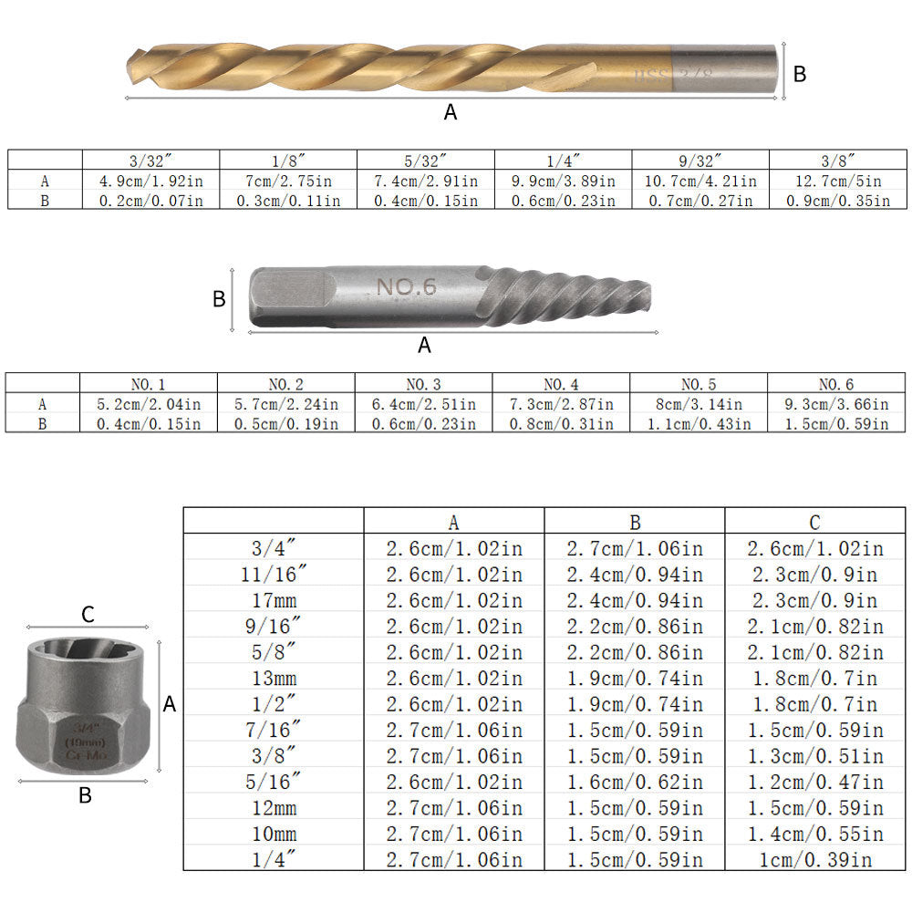 48pc Nut Extractor Screw Extractor Left-Handed Twist Drill Disassembly Tool Sliding Nut Remover Set