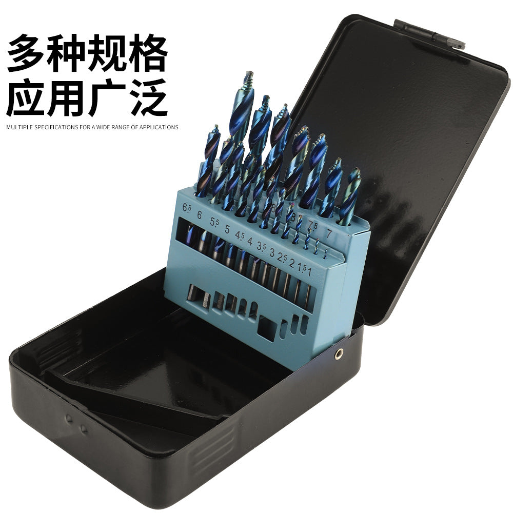Blue Plated Step Diamond19Set of Ultra-Hard Straight Shank Step Drills for Aluminum Alloy Doors, Windows, Curtains, and Sliding Doors, Secondary and Primary Drills