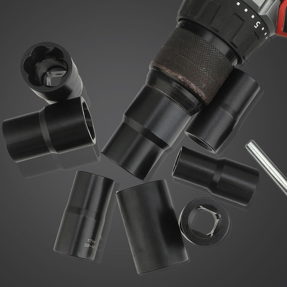 10Damaged Rusty Nut Tire Screw Extractor Removal Tool Large Extended Socket Set Anti-Thread