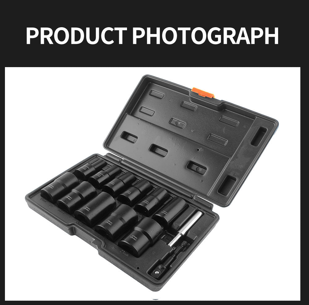 13Damaged Rusty Nut Tire Screw Extractor Removal Tool Large Extended Socket Set Anti-Thread