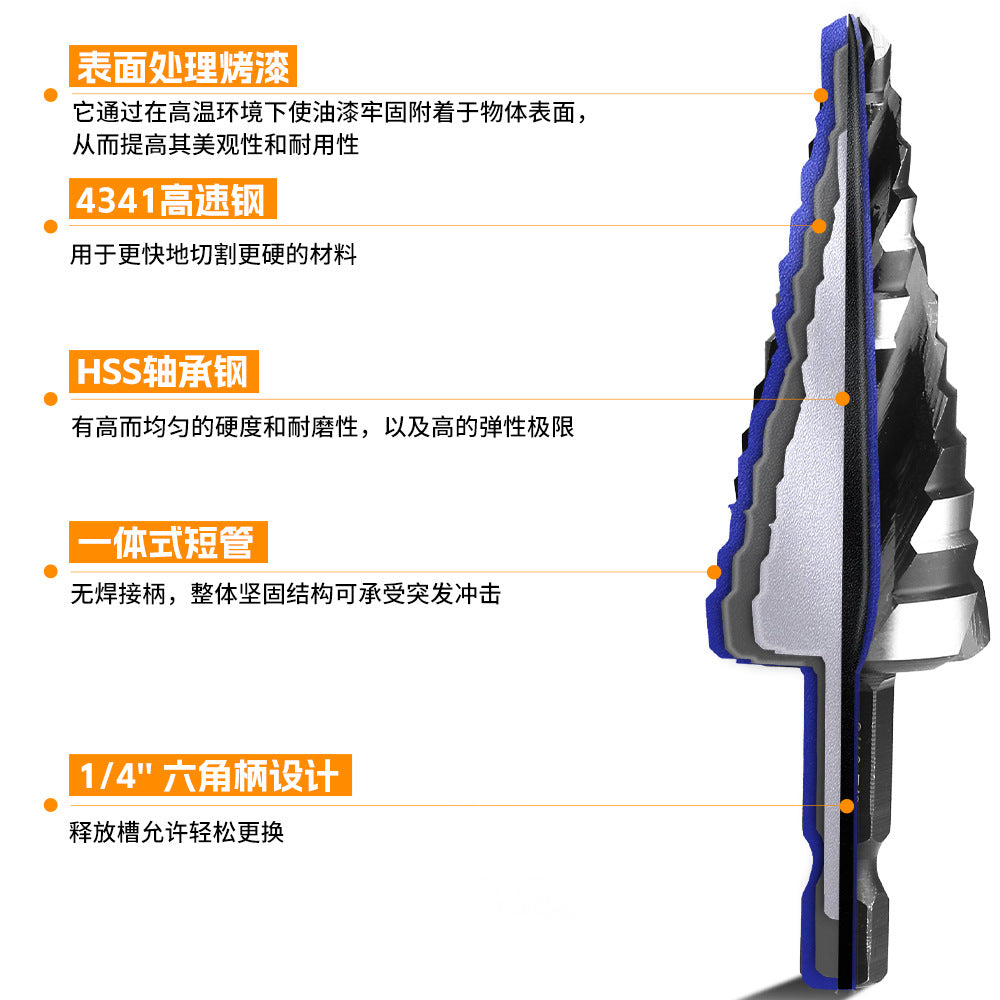 High-speed Bearing Steel HSS4341Stainless Steel Step Drill Bit Pagoda Drill Bit Four-slot Reamer Drill