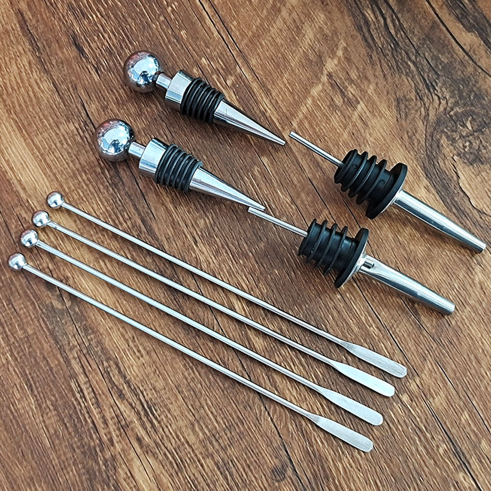 Cross-Border In-Stock New Detachable Bamboo Rack Cocktail Shaker Bar Tools 20-Piece Set with Wine Stones