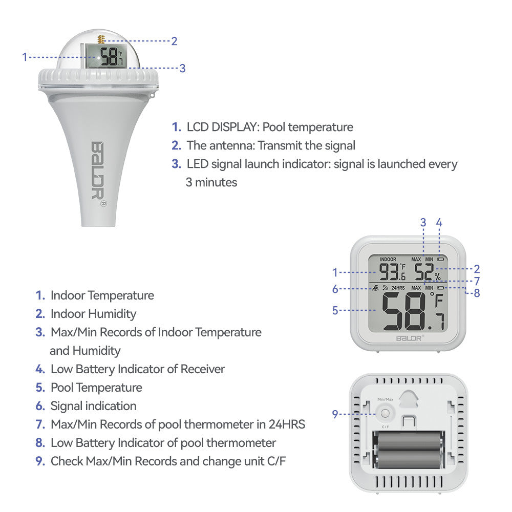 Wireless Swimming Pool Thermometer Floating Easy-to-Read Swimming Pool Thermometer Hot Tub Swimming Pool Testing Kit