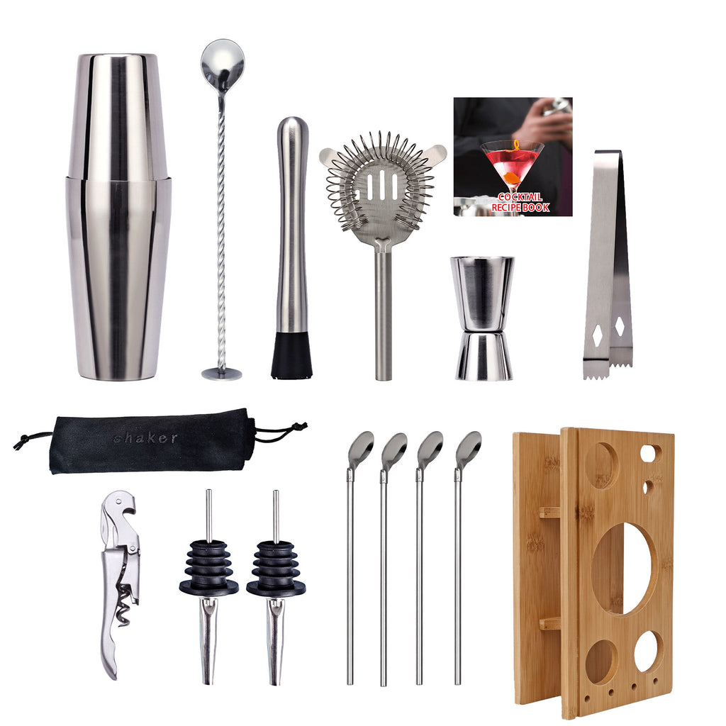 16 Piece Cocktail Shaker Set with Storage Rack Bar Tools Japanese Style