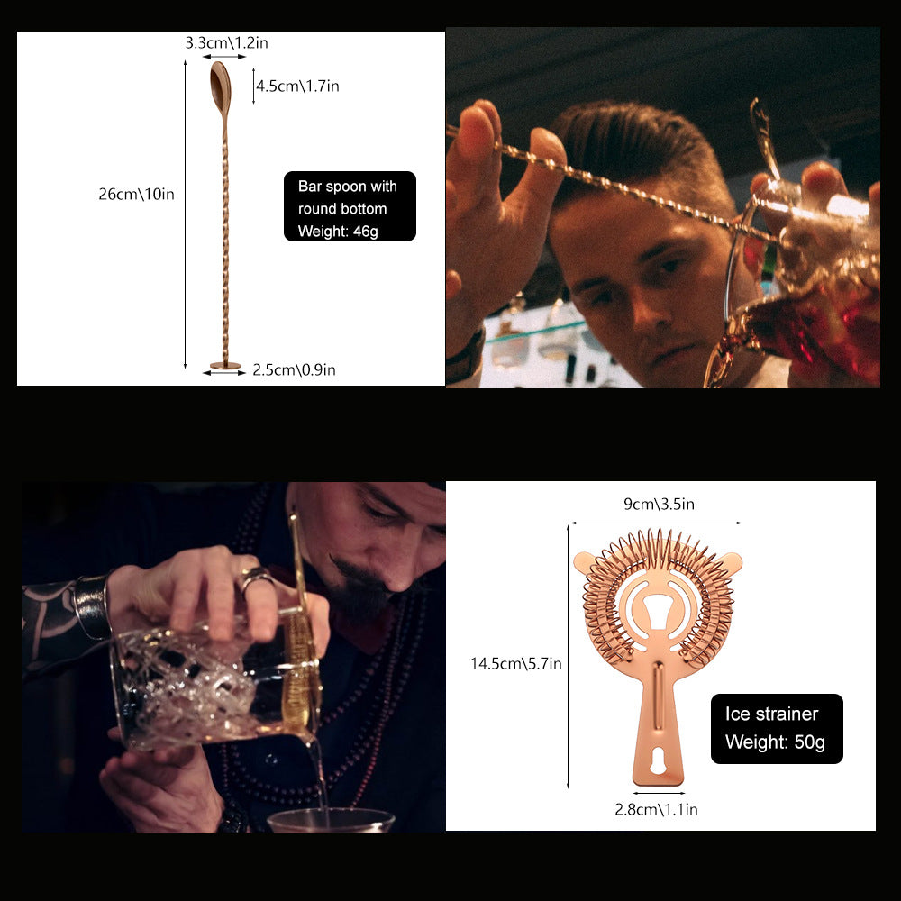 Bar Shaker Cocktail Tool Stainless Steel Japanese Style Shaker Half Round Cocktail Shaker 10-Piece Set