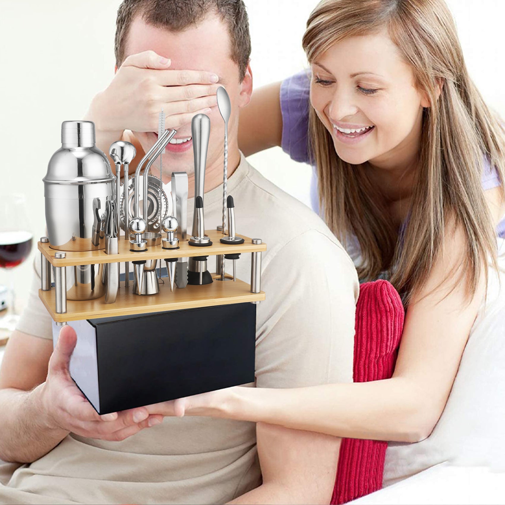 New Imitation Bamboo Rack Acrylic Set Cocktail Shaker Bar Tools 17-Piece Set Shaker Straw