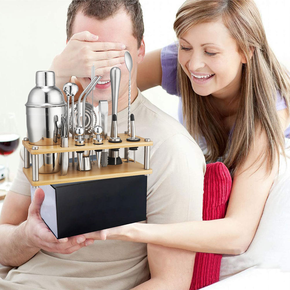 New Imitation Bamboo Rack Acrylic Set Cocktail Shaker Bar Tools 17-Piece Set Shaker Straw