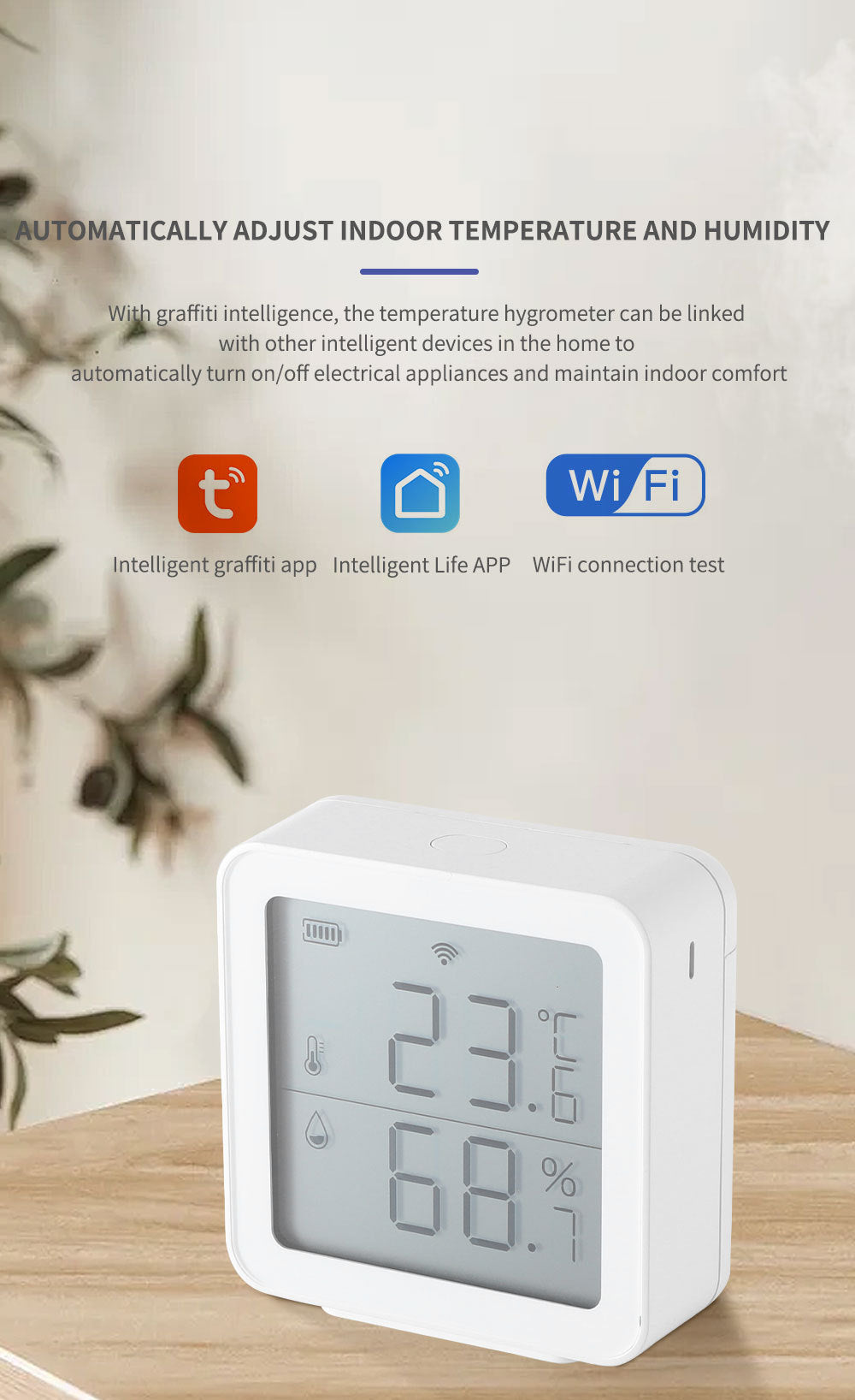 tuya Temperature and Humidity Sensor Wireless Tuya Smart Home wifi Temperature and Humidity Meter Detector