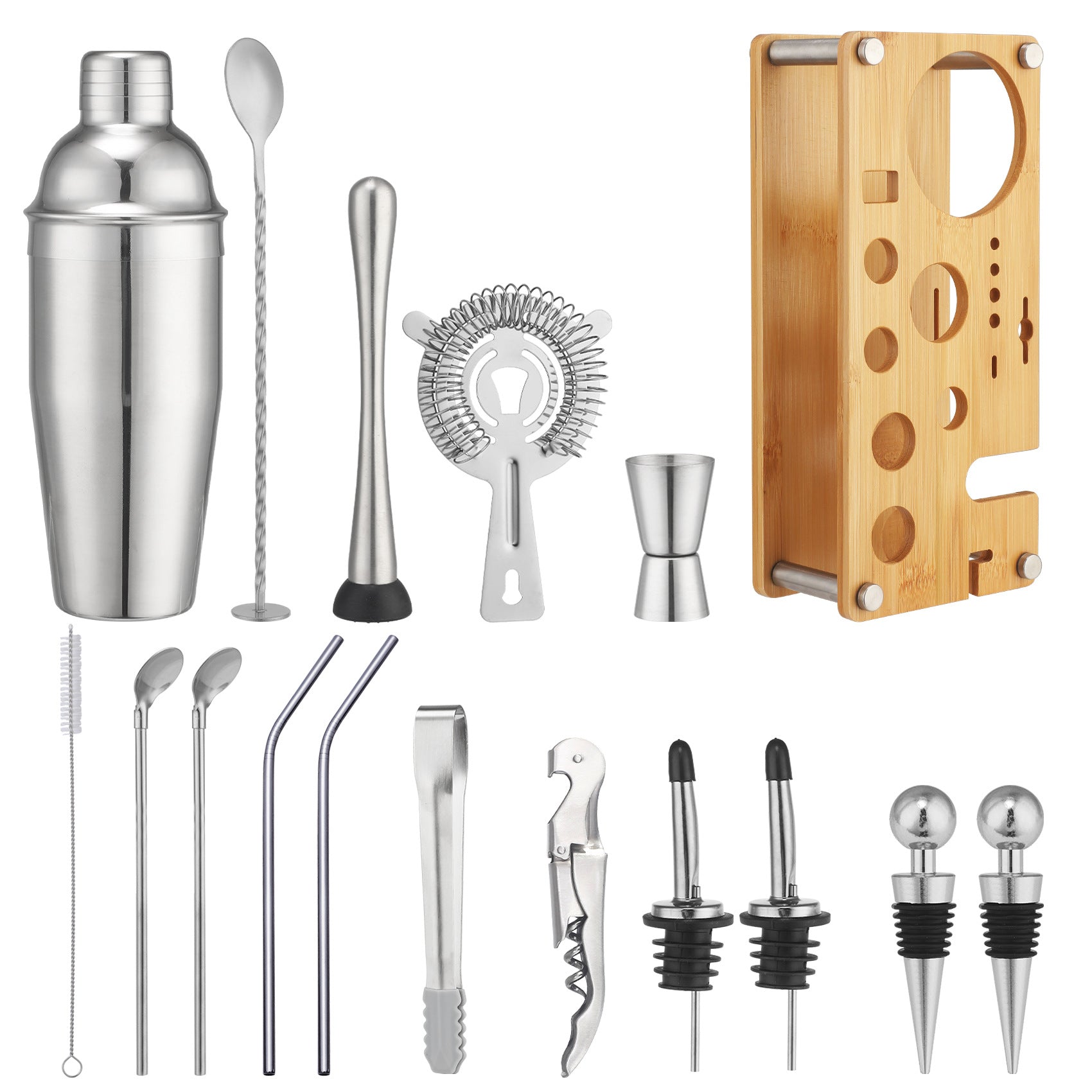 New Imitation Bamboo Rack Acrylic Set Cocktail Shaker Bar Tools 17-Piece Set Shaker Straw