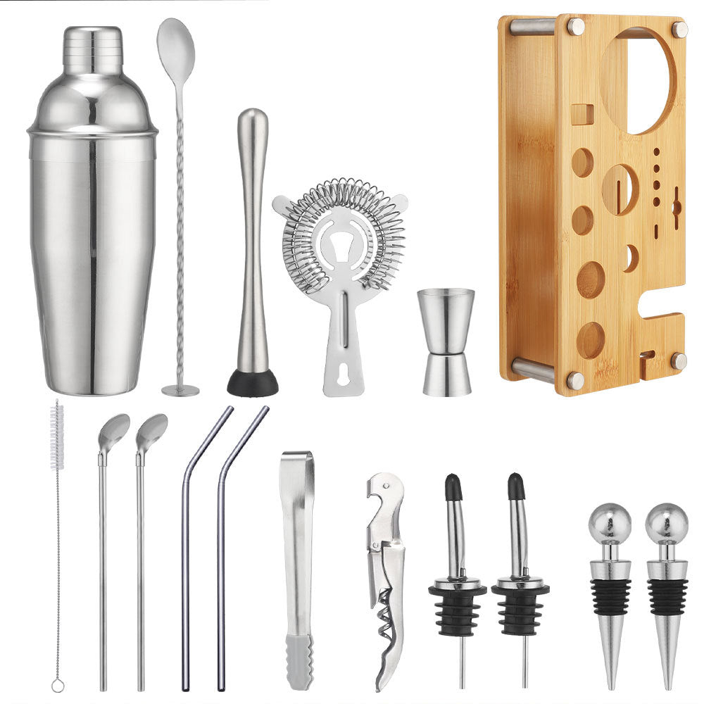 New Imitation Bamboo Rack Acrylic Set Cocktail Shaker Bar Tools 17-Piece Set Shaker Straw