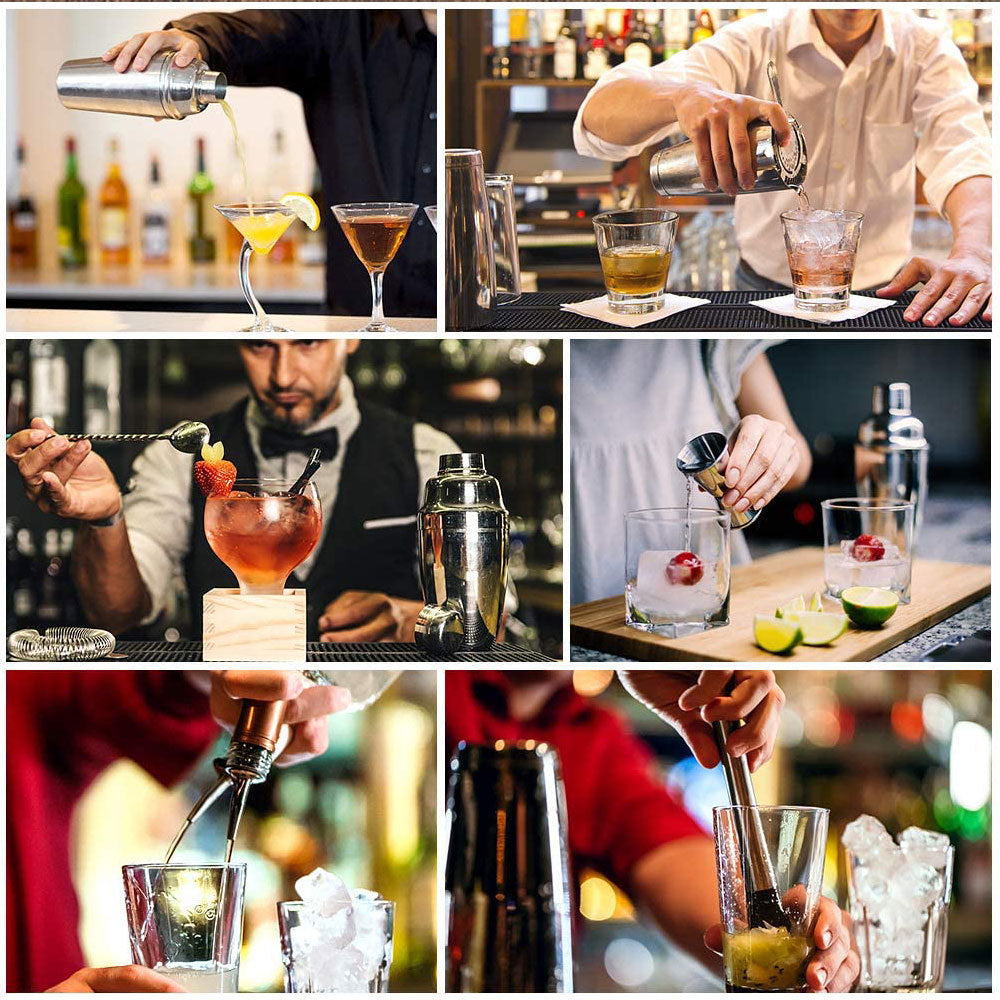 Cross-Border In-Stock New Detachable Bamboo Rack Cocktail Shaker Bar Tools 20-Piece Set with Wine Stones