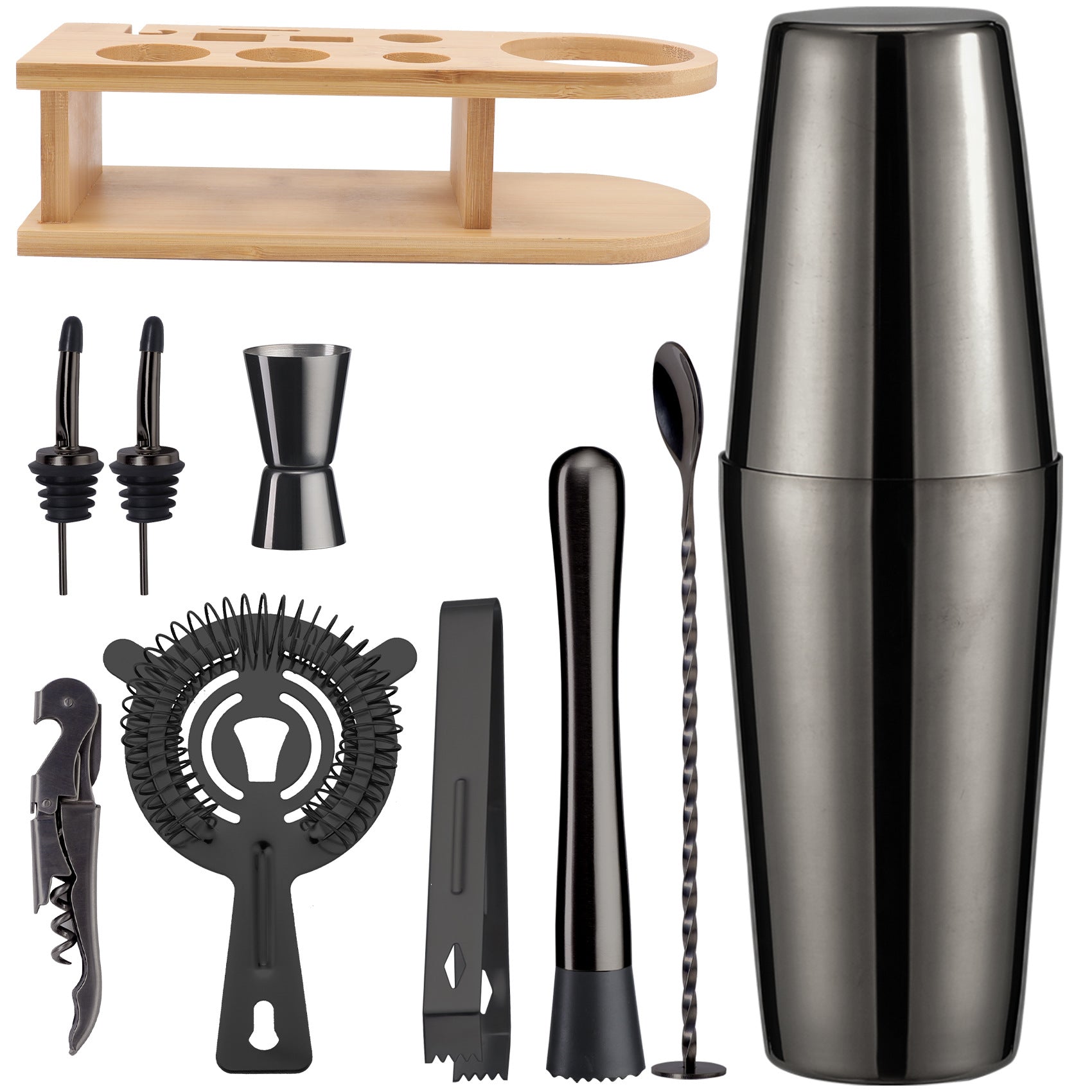 Bar Shaker Cocktail Tool Stainless Steel Japanese Style Shaker Half Round Cocktail Shaker 10-Piece Set
