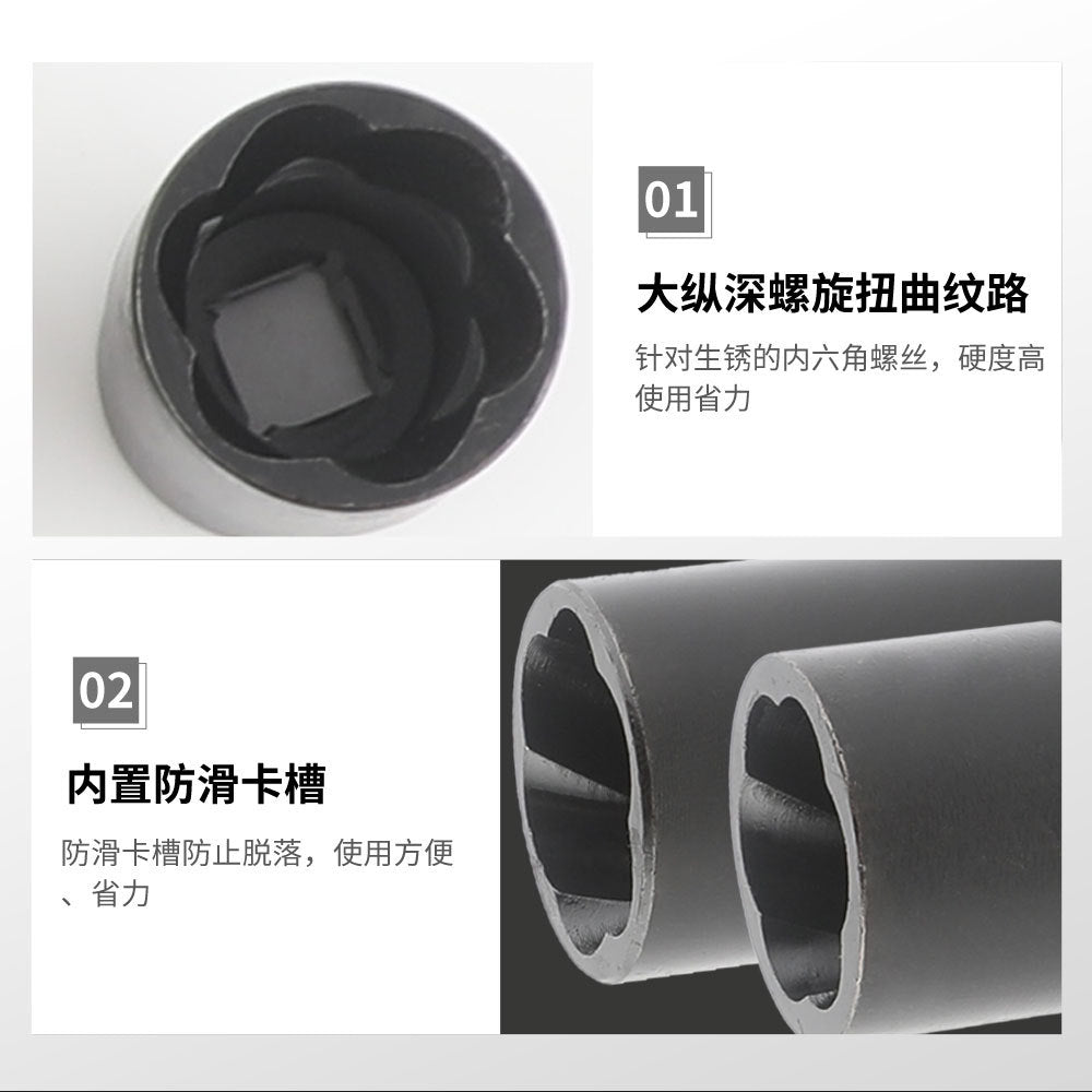 13Damaged Rusty Nut Tire Screw Extractor Removal Tool Large Extended Socket Set Anti-Thread