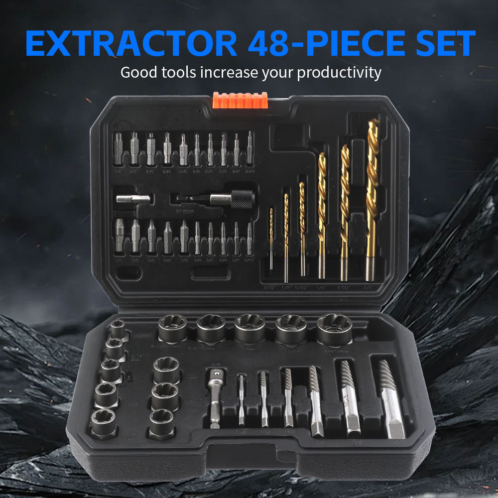 48pc Nut Extractor Screw Extractor Left-Handed Twist Drill Disassembly Tool Sliding Nut Remover Set