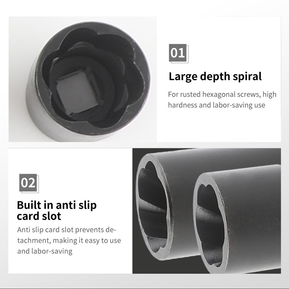 13Damaged Rusty Nut Tire Screw Extractor Removal Tool Large Extended Socket Set Anti-Thread