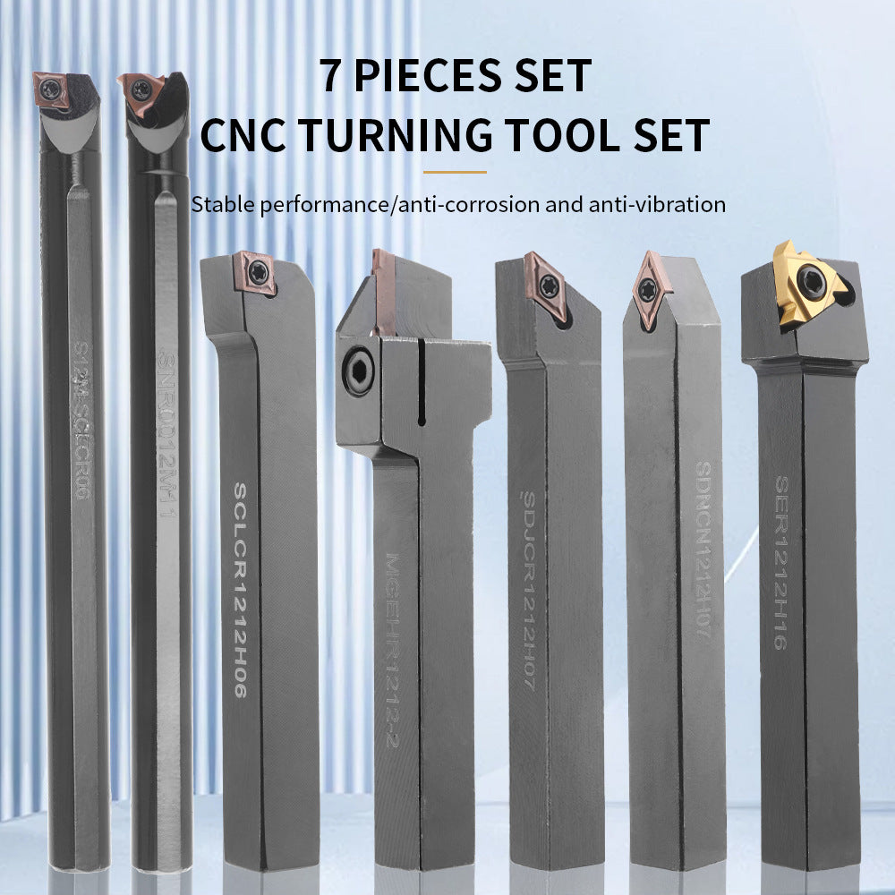 7Pieces12MM Tool Holder Diameter Lathe Turning Tool Hardness Metal Milling Cutter Blade Lathe CNC Processed Steel Parts Set