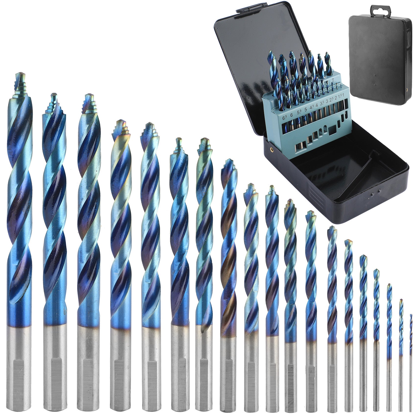 Blue Plated Step Diamond19Set of Ultra-Hard Straight Shank Step Drills for Aluminum Alloy Doors, Windows, Curtains, and Sliding Doors, Secondary and Primary Drills