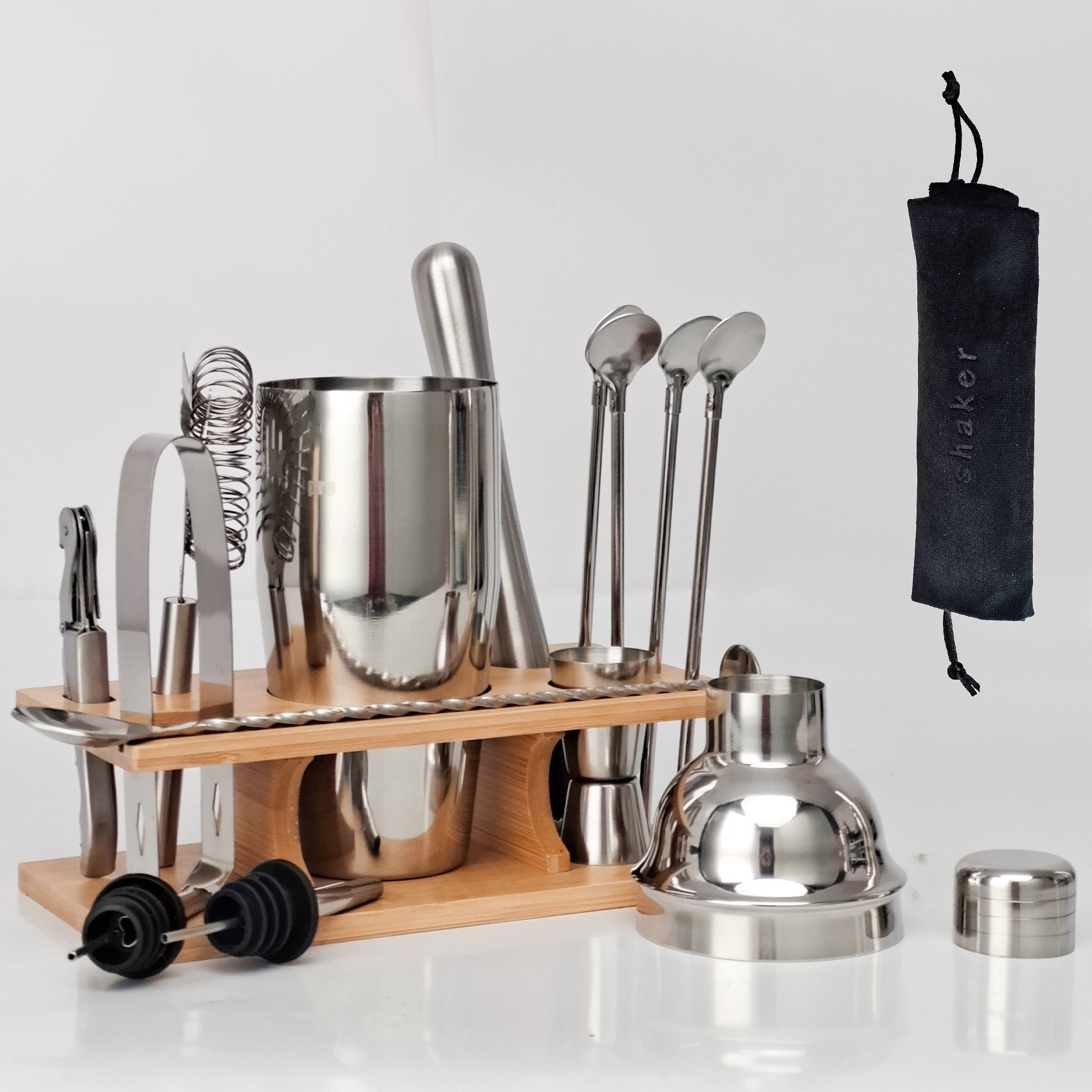 16 Piece Cocktail Shaker Set with Storage Rack Bar Tools Japanese Style