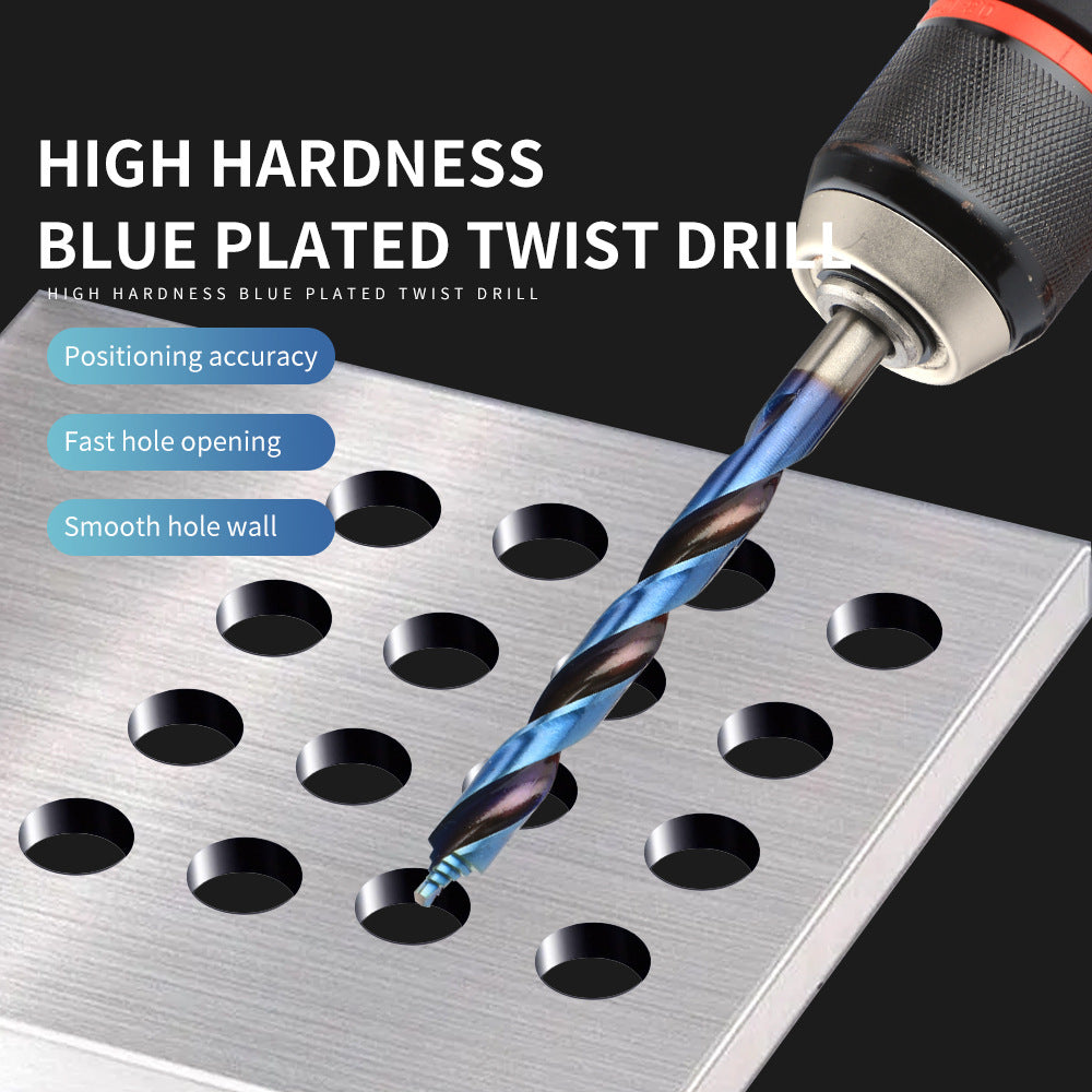 Blue Plated Step Diamond19Set of Ultra-Hard Straight Shank Step Drills for Aluminum Alloy Doors, Windows, Curtains, and Sliding Doors, Secondary and Primary Drills