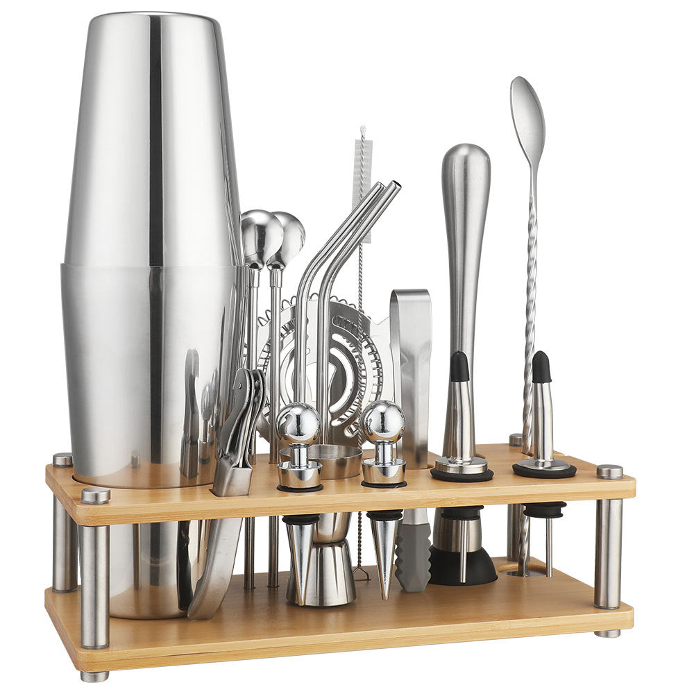 New Imitation Bamboo Rack Acrylic Set Cocktail Shaker Bar Tools 17-Piece Set Shaker Straw