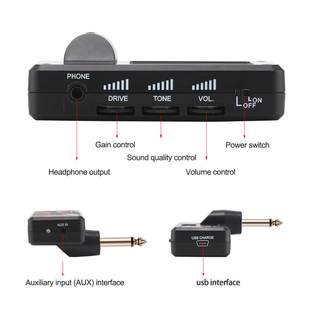 Electric Guitar Receiver Mini Headphones Heavy Metal Bass Headphone Amplifier USB Audio Cables and Adapters