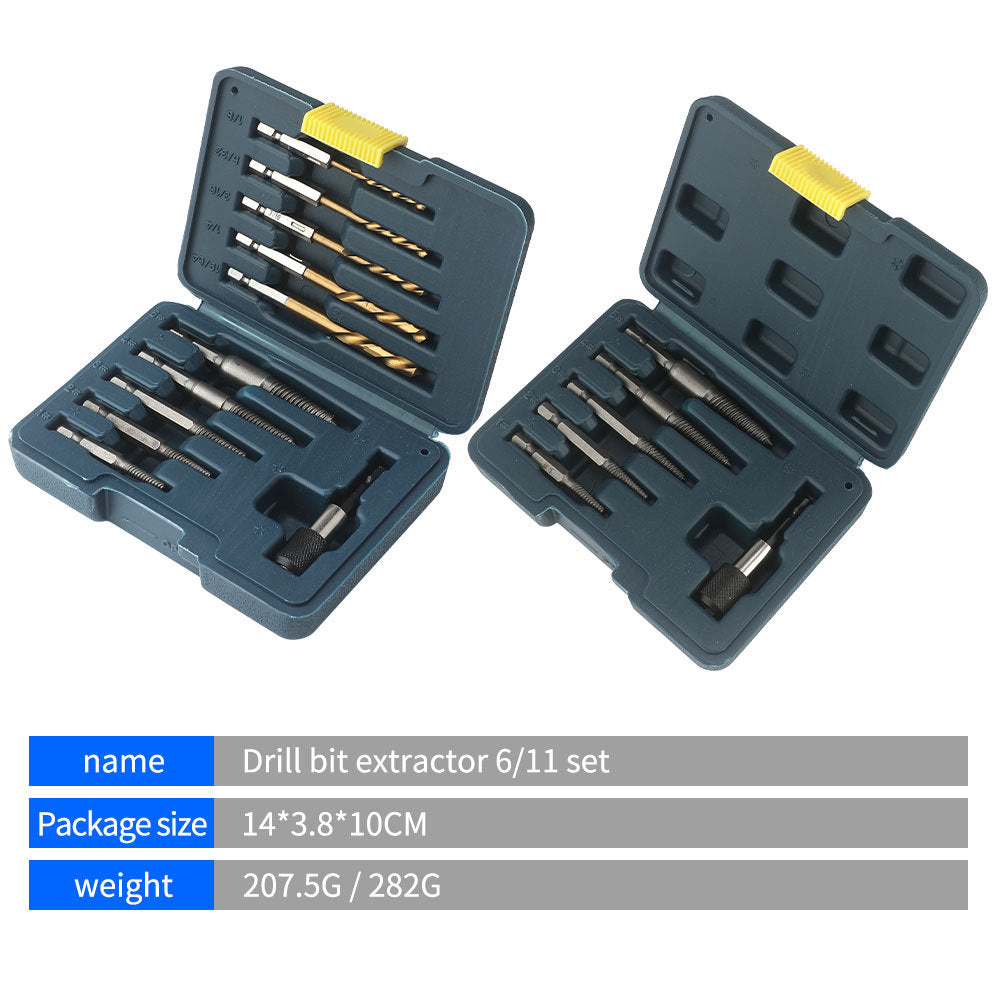 Hex Shank Screw Extractor Set, Inch Hex Shank Titanium Coated Twist Drill Bit Set, Reverse Thread Extractor Set