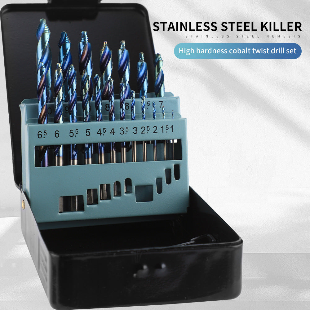 Blue Plated Step Diamond19Set of Ultra-Hard Straight Shank Step Drills for Aluminum Alloy Doors, Windows, Curtains, and Sliding Doors, Secondary and Primary Drills