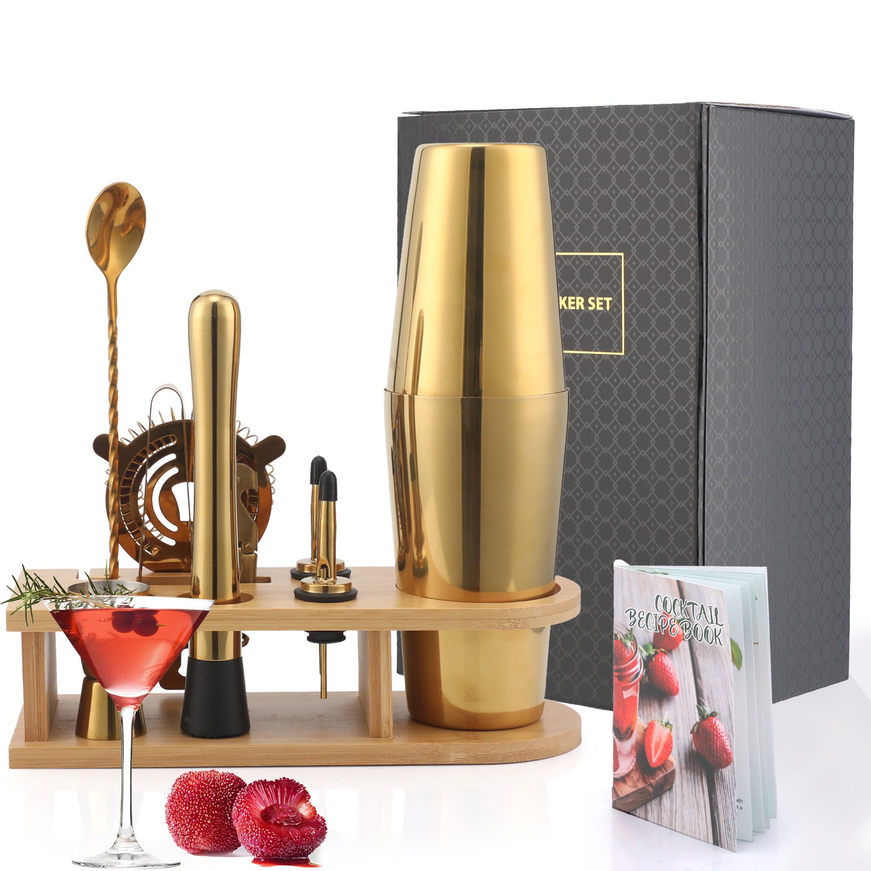 Bar Shaker Cocktail Tool Stainless Steel Japanese Style Shaker Half Round Cocktail Shaker 10-Piece Set