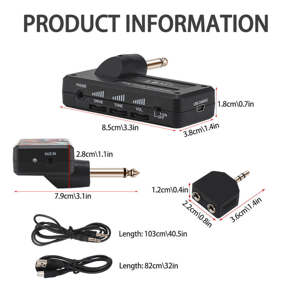 Electric Guitar Receiver Mini Headphones Heavy Metal Bass Headphone Amplifier USB Audio Cables and Adapters