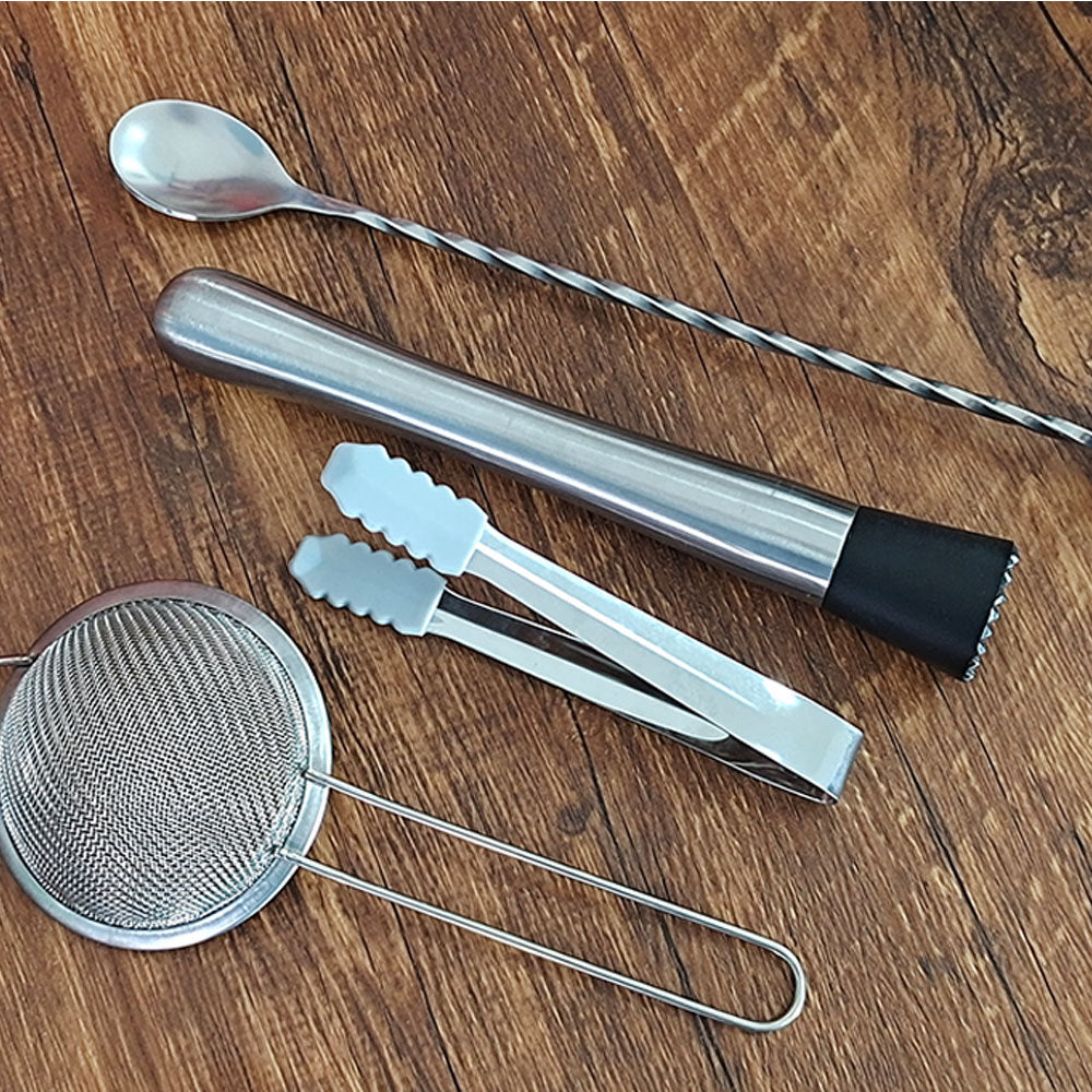 Cross-Border In-Stock New Detachable Bamboo Rack Cocktail Shaker Bar Tools 20-Piece Set with Wine Stones