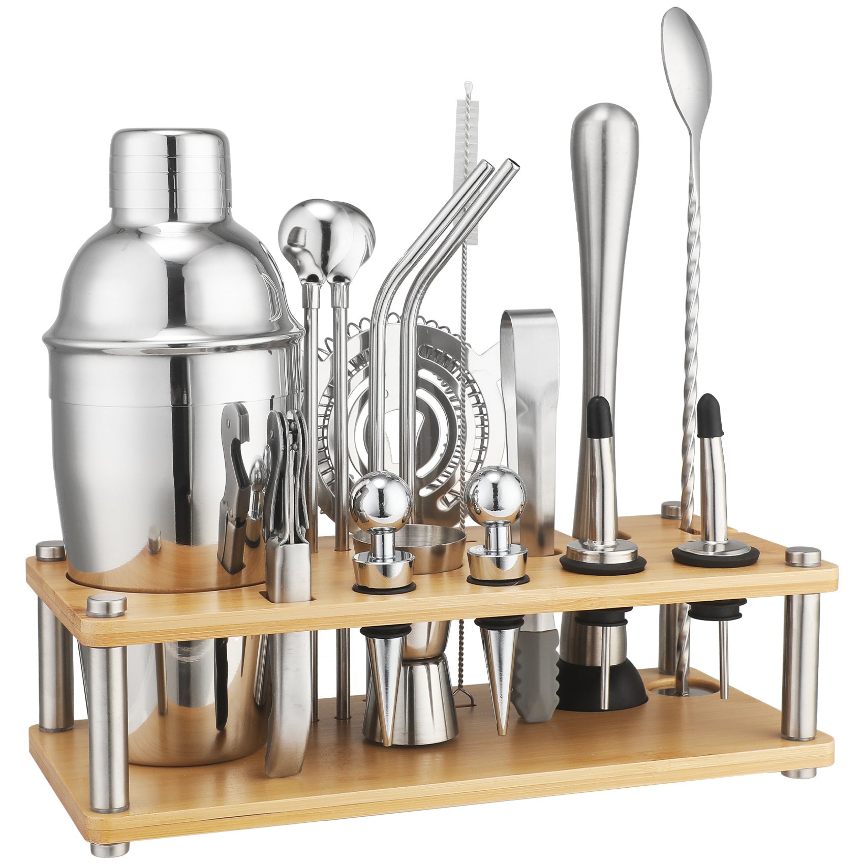 New Imitation Bamboo Rack Acrylic Set Cocktail Shaker Bar Tools 17-Piece Set Shaker Straw