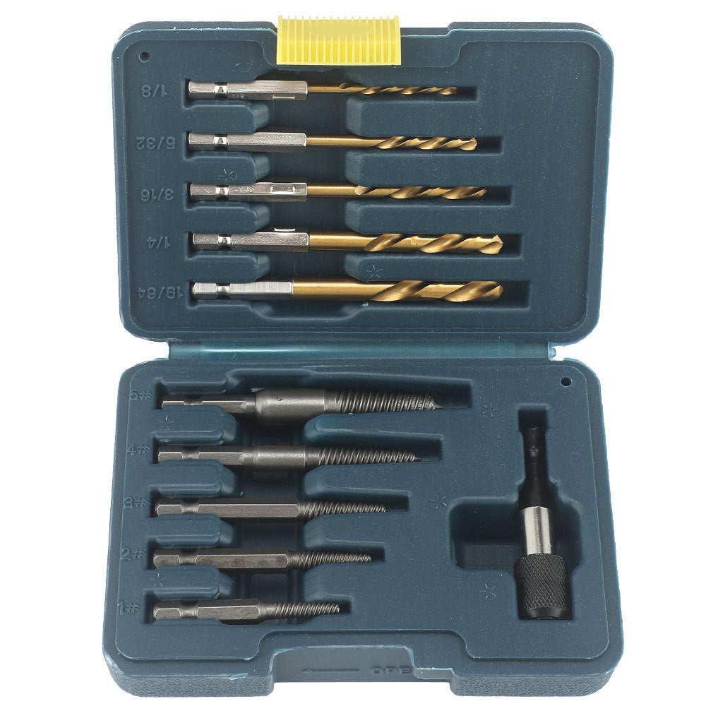 Hex Shank Screw Extractor Set, Inch Hex Shank Titanium Coated Twist Drill Bit Set, Reverse Thread Extractor Set