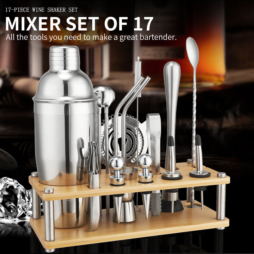 New Imitation Bamboo Rack Acrylic Set Cocktail Shaker Bar Tools 17-Piece Set Shaker Straw