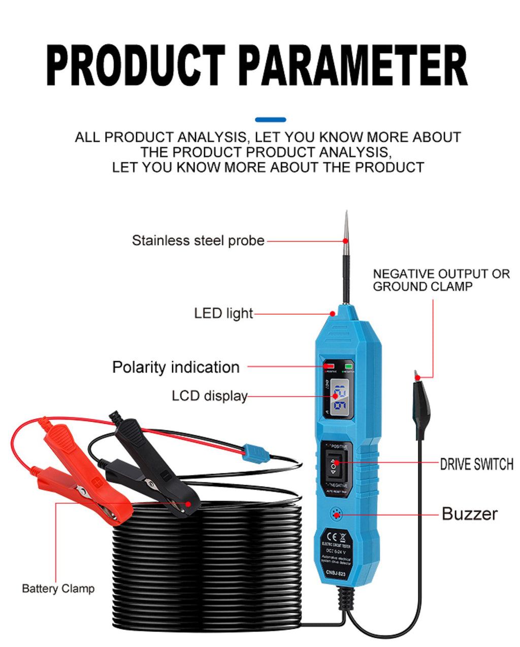 Automotive Electrical Circuit Tester Multi-Function Drive Detector Line Continuity Electrical System Diagnosis