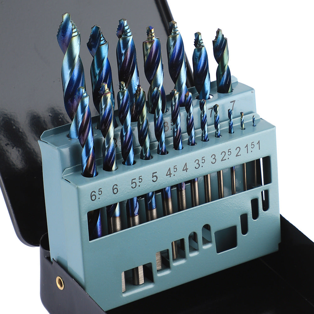 Blue Plated Step Diamond19Set of Ultra-Hard Straight Shank Step Drills for Aluminum Alloy Doors, Windows, Curtains, and Sliding Doors, Secondary and Primary Drills