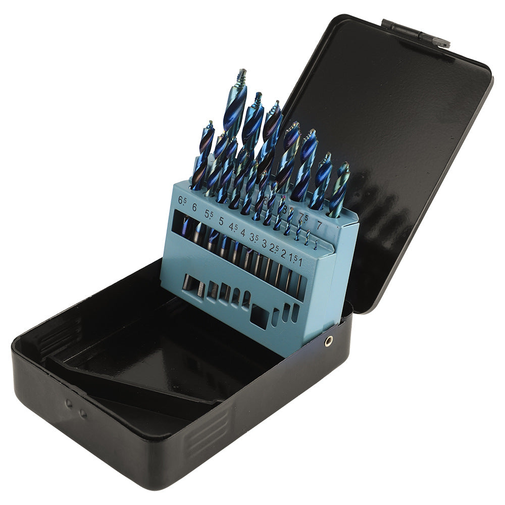 Blue Plated Step Diamond19Set of Ultra-Hard Straight Shank Step Drills for Aluminum Alloy Doors, Windows, Curtains, and Sliding Doors, Secondary and Primary Drills