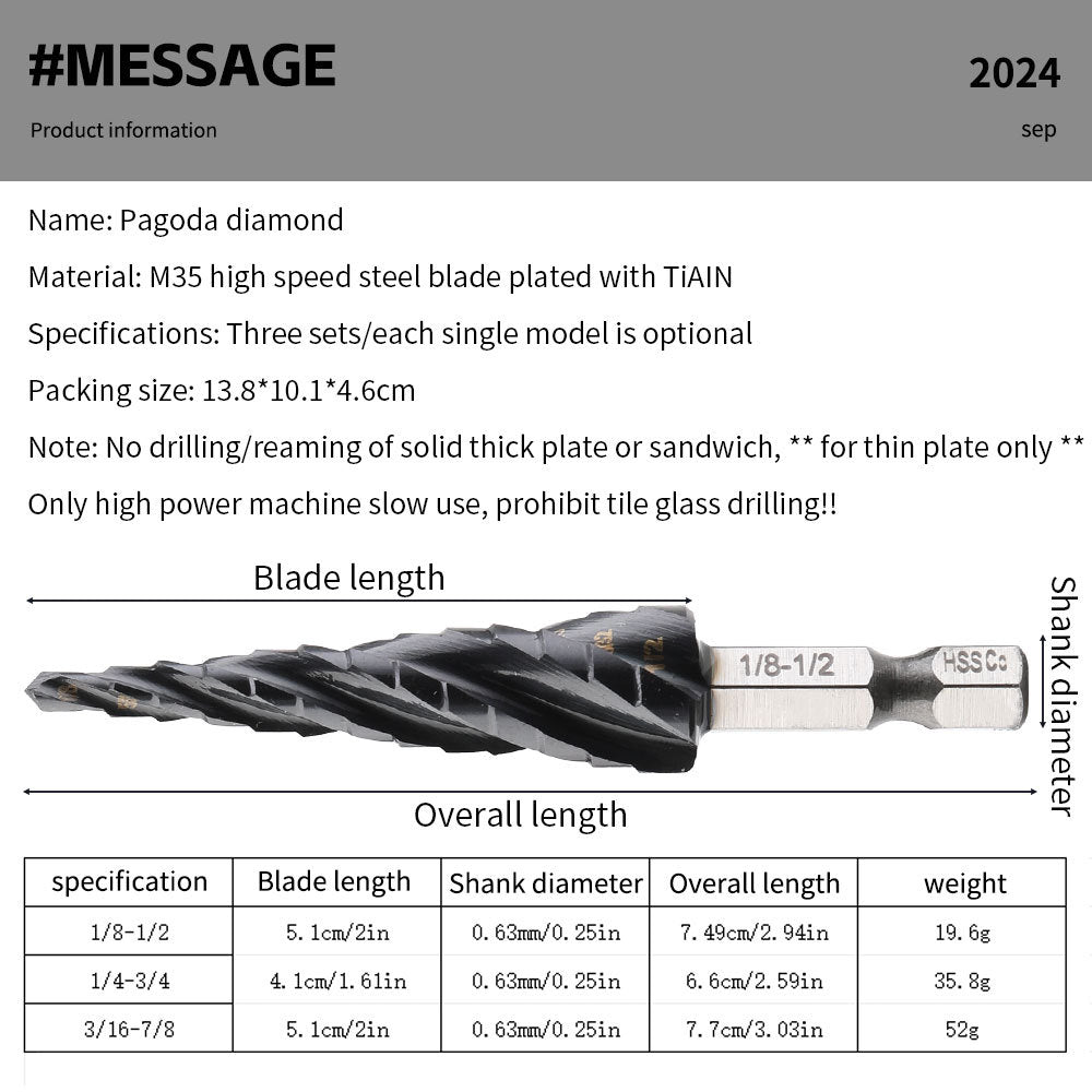 M35Stainless Steel Step Drill Bit Pagoda Drill Bit High-speed Steel Cobalt-Containing Reamer Drill Titanium Plating