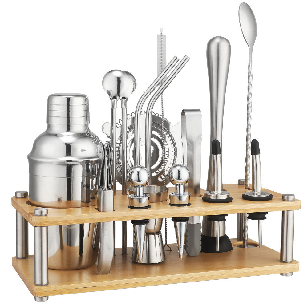 New Imitation Bamboo Rack Acrylic Set Cocktail Shaker Bar Tools 17-Piece Set Shaker Straw