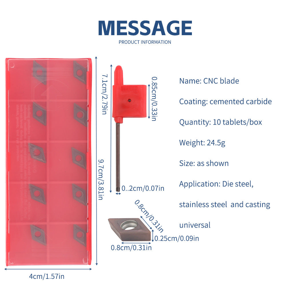 10Piece DCMT0702 EM YBC205 CNC Inserts Purple coating + Matching Wrench