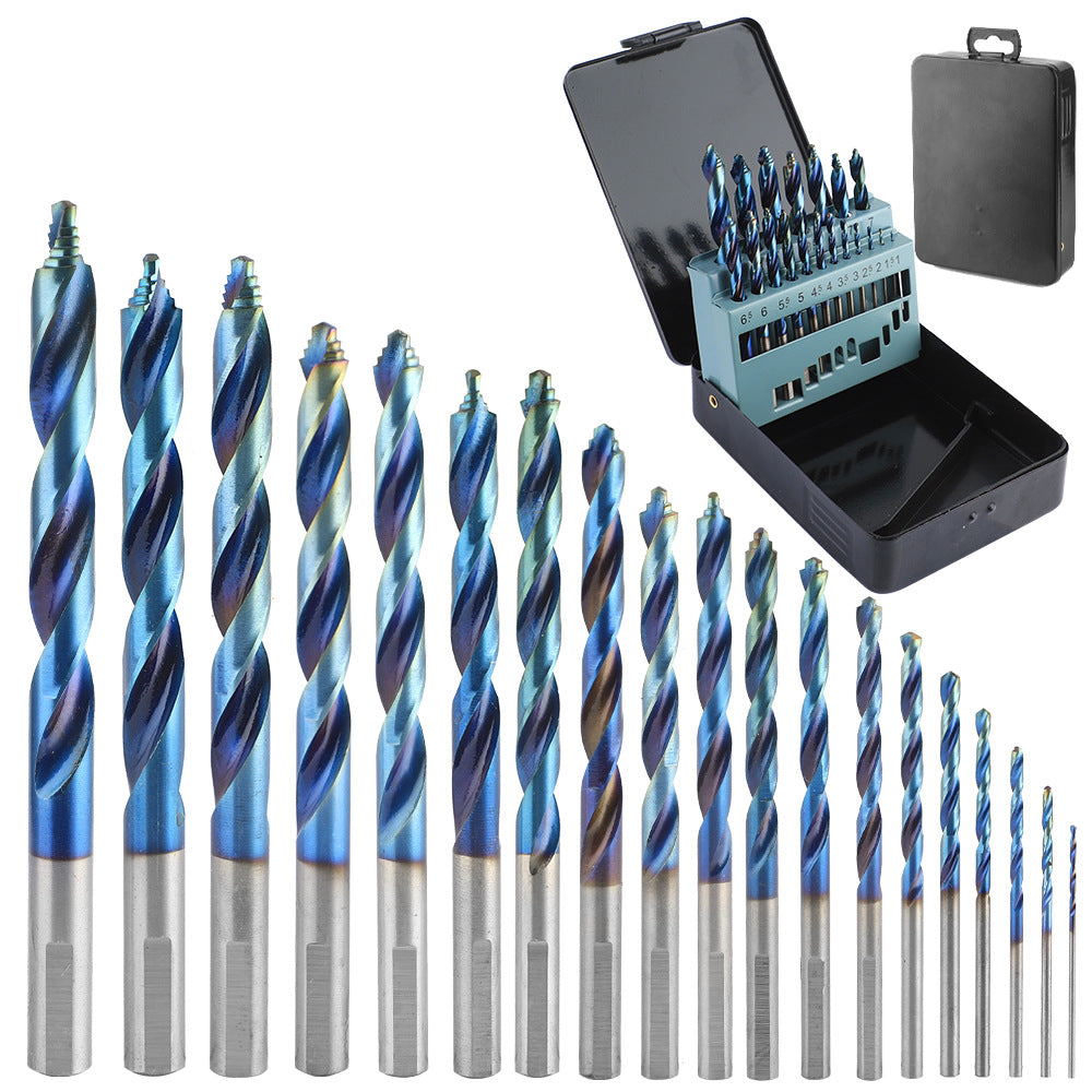 Blue Plated Step Diamond19Set of Ultra-Hard Straight Shank Step Drills for Aluminum Alloy Doors, Windows, Curtains, and Sliding Doors, Secondary and Primary Drills