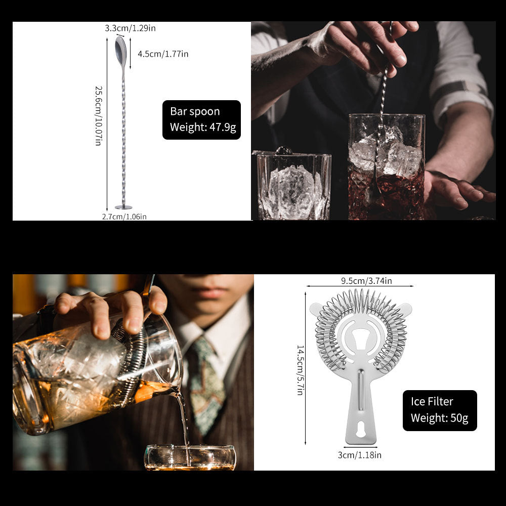 Cross-Border In-Stock New Detachable Bamboo Rack Cocktail Shaker Bar Tools 20-Piece Set with Wine Stones